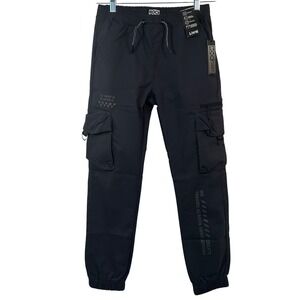 Rock Salt Boys Black Cargo Jogger Pants Waterproof Stretch Size Large 14/16